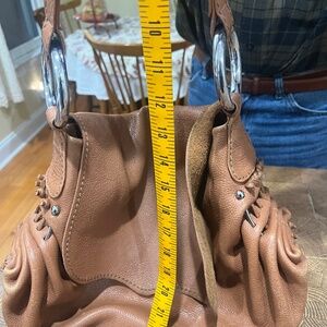 Chi Carlos Falchi Large Brown Pebbled Leather Hobo Shoulder Handbag Purse Boho